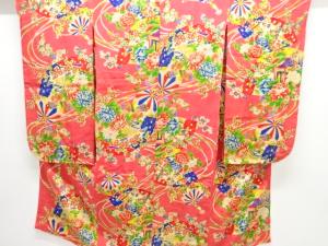 アンティーク　紋錦紗毬に花扇模様着物